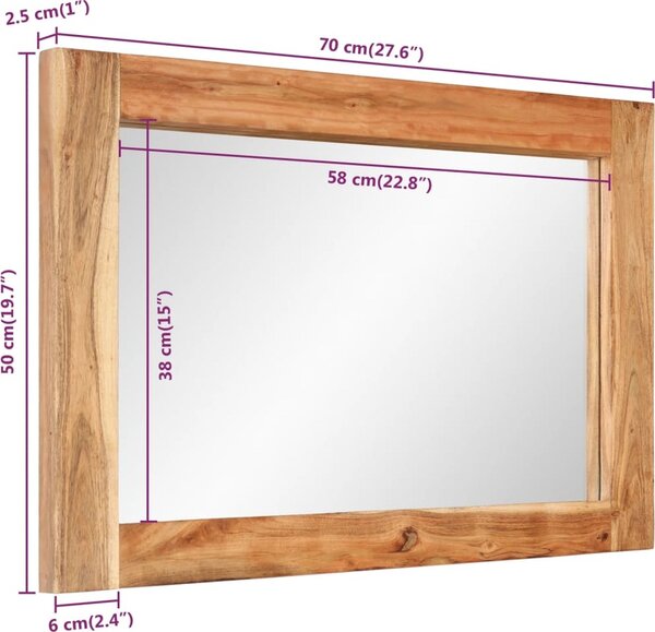 VidaXL Zrcadlo 70 x 50 cm masivní mangovníkové dřevo a sklo [351984] Barva: medová hnědá