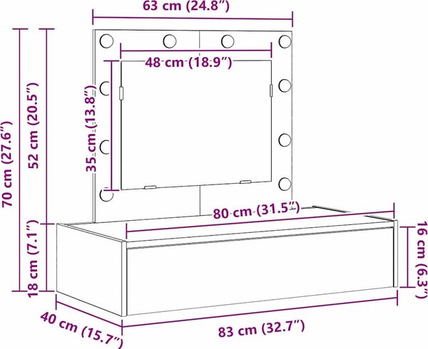 VidaXL Kosmetický stůl 83 x 40 x 70 cm Kompozitní dřevo [865232] Barva: Černý dub