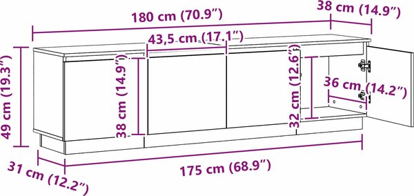 VidaXL Televizní skříň 180 x 38 x 49 cm Kompozitní dřevo [3376151] Barva: Bílá