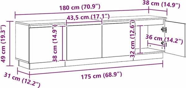 VidaXL Televizní skříň 180 x 38 x 49 cm Kompozitní dřevo [3376151] Barva: Bílá
