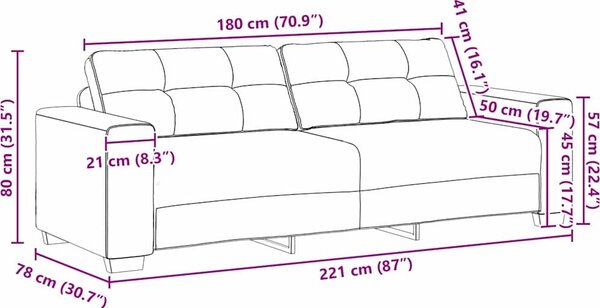 VidaXL 3-místné sofa 220 cm samet [4105136] Barva: Tmavě šedá