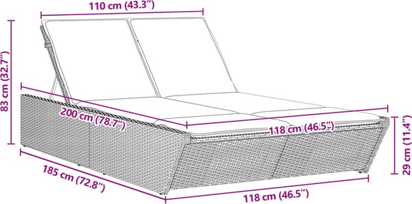 VidaXL Dvojité zahradní lehátko s poduškami polyratan [368180] Barva: Béžová a krémová