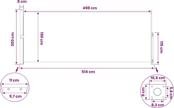 VidaXL Zatahovací boční markýza 200 x 500 cm [42035351] Barva: Béžová
