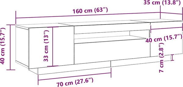 VidaXL TV stolek s LED 160 x 35 x 40 cm kompozitní dřevo [861103] Barva: dub artisan