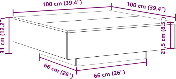 VidaXL Konferenční stolek s LED osvětlením 100x100x31 cm [863008] Barva: dub artisan