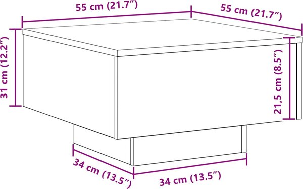 VidaXL Konferenční stolek s LED osvětlením 55 x 55 x 31 cm [862996] Barva: dub artisan