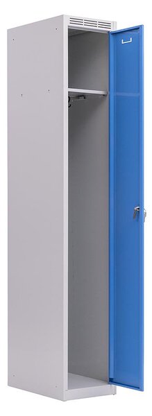 Kovová šatní skříň Trestles SS1M 1800x312x500 mm, 1 oddíl, světle modré dveře Typ zámku: cylindrický, Podnož: nožky