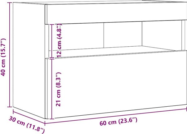 VidaXL Nástěnné TV skříňky s LED osvětlením 2 ks 60 x 30 x 40 cm [862211] Barva: Staré dřevo