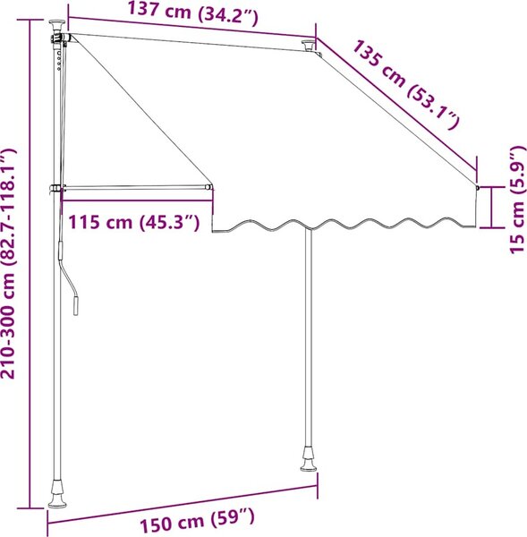 VidaXL Manuální zatahovací markýza 150 x 115 x 300 cm [145835] Barva: krémová