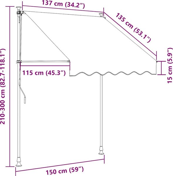 VidaXL Manuální zatahovací markýza 150 x 115 x 300 cm [145835] Barva: krémová