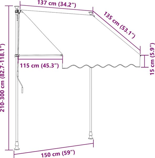 VidaXL Manuální zatahovací markýza 150 x 115 x 300 cm [145835] Barva: krémová
