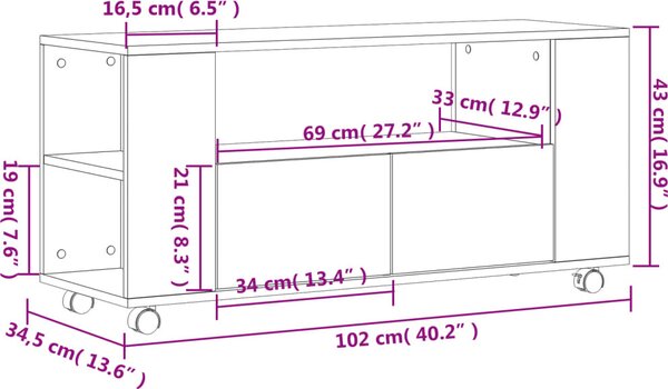 VidaXL TV skříňka na kolečkách 102 x 34,5 x 43 cm kompozit [833747] Barva: Bílá