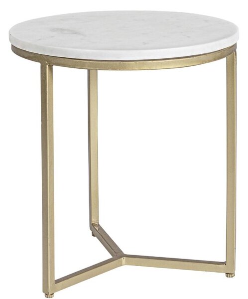 Bizzotto Bílý mramorový odkládací stolek Enix 37,5 cm se zlatou podnoží