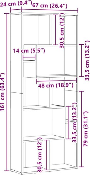VidaXL Knihovna 67x24x161 cm kompozitní dřevo [801878] Barva: Bílá