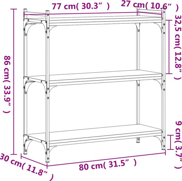 VidaXL Knihovna se 3 policemi 80 x 30 x 86 cm kompozitní dřevo [837668] Barva: šedá sonoma