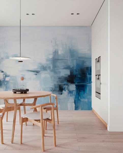 Fototapety Abstraktní texturovaná imitace krajinomalby s modrými a bílými tahy štětcem, moderní styl, Fototapety abstraktní, w09422 : uwalls.cz