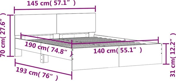 VidaXL Rám postele s čelem 140 x 190 cm Kompozitní dřevo [3207497] Barva: Staré dřevo