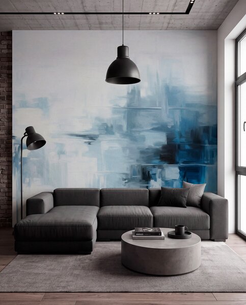 Fototapety Abstraktní texturovaná imitace krajinomalby s modrými a bílými tahy štětcem, moderní styl, Fototapety abstraktní, w09422 : uwalls.cz