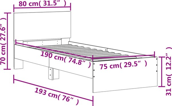 VidaXL Rám postele s čelem 75 x 190 cm Kompozitní dřevo [838664] Barva: dub sonoma