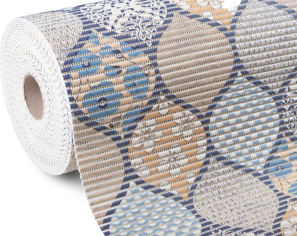 Koupelnová pěnová rohož / předložka PRO-023 Modro-béžová provensálská mozaika - metráž šířka 65 cm