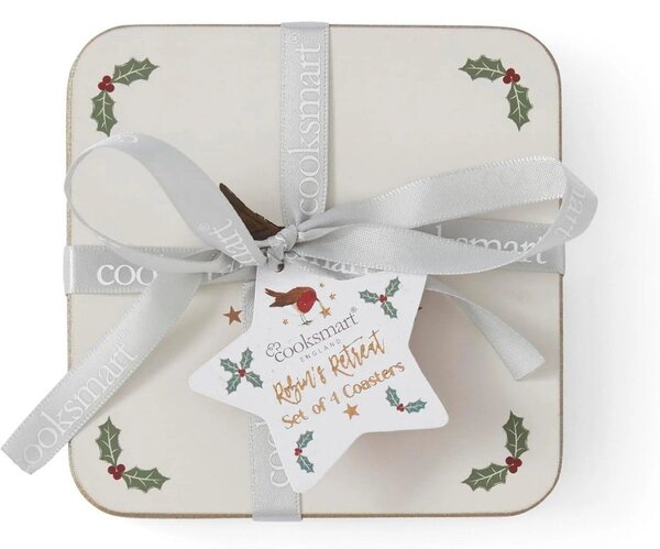 Béžové/šalvějově zelené podtácky v sadě 4 ks s vánočním motivem Robin's Retreat – Cooksmart ®
