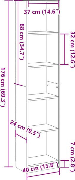 VidaXL Knihovna 40x24x176 cm kompozitní dřevo [857797] Barva: Betonová šedá