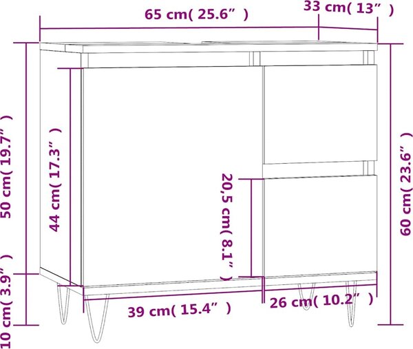 VidaXL Koupelnová skříňka pod umyvadlo 65x33x60cm kompozit [831607] Barva: dub sonoma