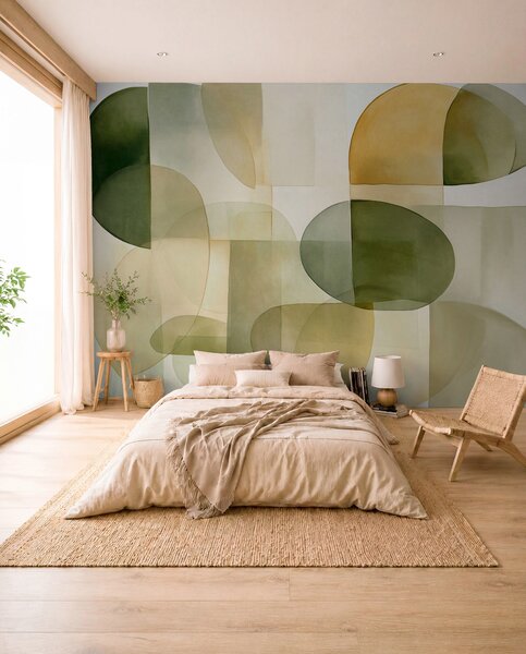 Fototapety Abstraktní texturované tvary v odstínech zelené a žluté, tlumené tóny, minimalistická, Fototapety abstraktní, w09467 : uwalls.cz