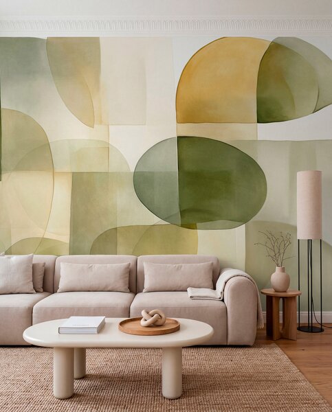 Fototapety Abstraktní texturované tvary v odstínech zelené a žluté, tlumené tóny, minimalistická, Fototapety abstraktní, w09467 : uwalls.cz