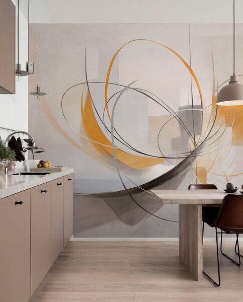 Fototapety Abstraktní texturovaný moderní malířský styl s zakřivenými liniemi a geometrickými tvary v, Fototapety abstraktní, w09476 : uwalls.cz