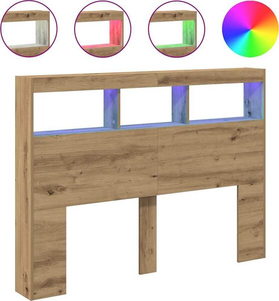 VidaXL Čelo postele s úložným prostorem a LED 140 x 17 x 102 cm [863130] Barva: Staré dřevo