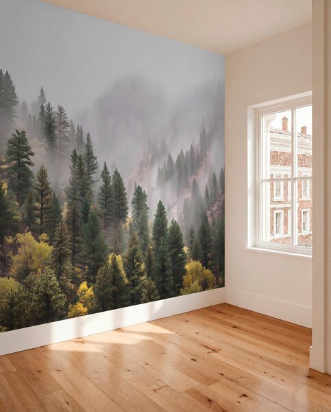 Fototapety Atmosférický mlhavý borový les v horách, Fototapety příroda, w09463 : uwalls.cz