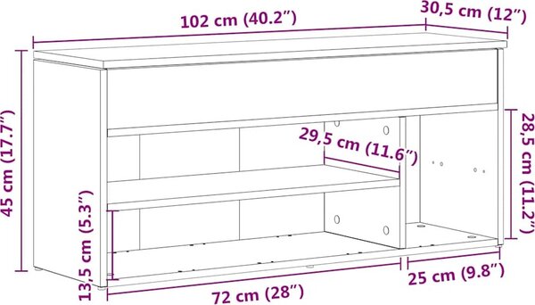 VidaXL Botník 102x30,5x45 cm kompozitní dřevo [859140] Barva: Černá