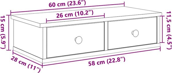 VidaXL Nástěnná police se zásuvkami 60x28x15 cm kompozitní dřevo [859947] Barva: Bílá