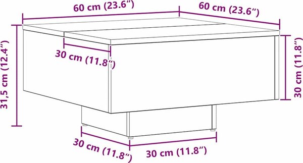VidaXL Konferenční stolek 60 x 60 x 31,5 cm kompozitní dřevo [862626] Barva: Staré dřevo