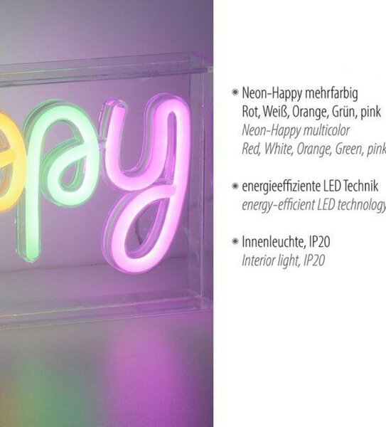 LEUCHTEN DIREKT is JUST LIGHT LED nástěnné svítidlo nápis HAPPY vícebarevné USB vypínač dekorativní LD 85027-70