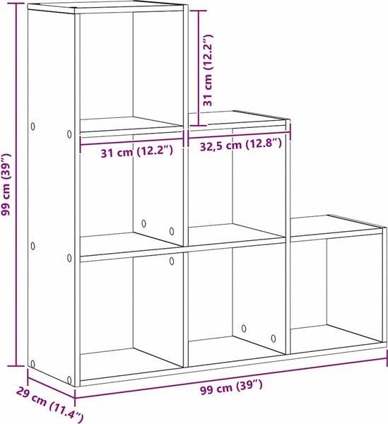 VidaXL Knihovna/dělící stěna 3patrová 99x29x99 cm kompozit [879662] Barva: dub sonoma
