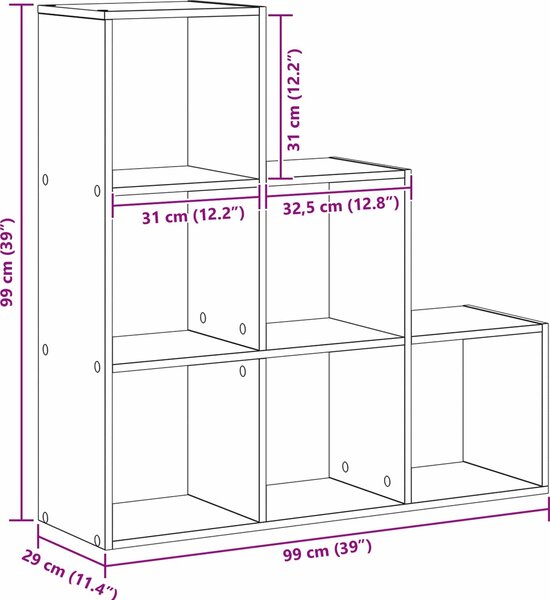 VidaXL Knihovna/dělící stěna 3patrová 99x29x99 cm kompozit [879662] Barva: dub sonoma
