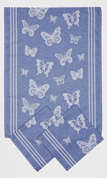 3PACK Kuchyňská utěrka Motýlci modrá 50x70 cm