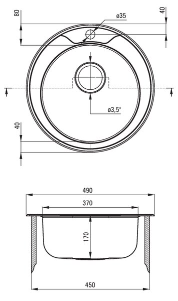 Deante Twist, nerezový dřez na desku 1-komorový B/O 490x170 3,5" + sifon, vzor satyna s límcem, ZHC_0803
