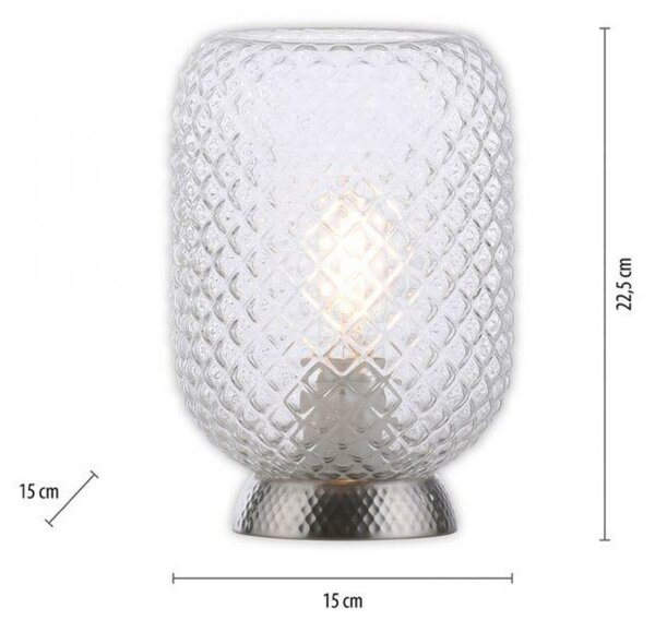LEUCHTEN DIREKT is JUST LIGHT LED stolní lampa stříbrná hra světla rýhované čiré sklo šňůrový vypínač LD 14906-55