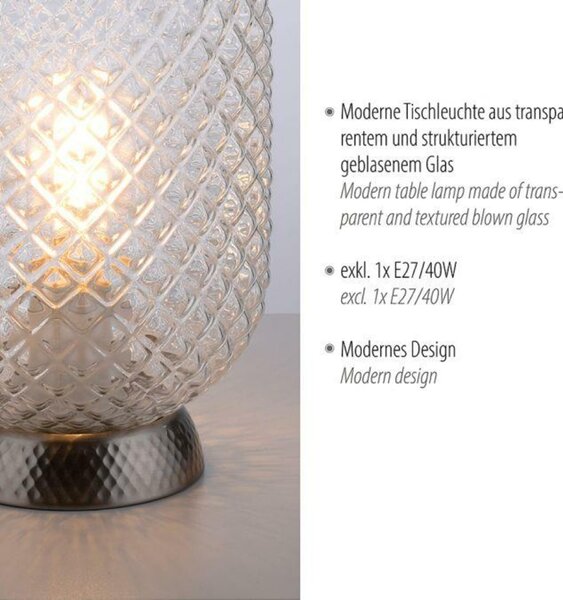 LEUCHTEN DIREKT is JUST LIGHT LED stolní lampa stříbrná hra světla rýhované čiré sklo šňůrový vypínač LD 14906-55