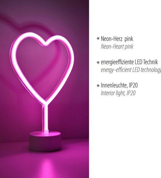 LEUCHTEN DIREKT is JUST LIGHT LED stolní lampa růžová srdce na baterie s vypínačem, dekorativní svítidlo LD 85028-87