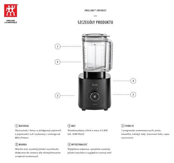 Černý vysoce výkonný mixér Pro ZWILLING Enfinigy 53001-001-0