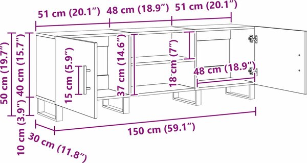 VidaXL TV skříňka 150 x 30 x 50 cm kompozitní dřevo [879600] Barva: Staré dřevo