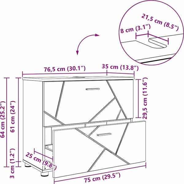 VidaXL Koupelnová skříň 76,5 x 35 x 64 cm Kompozitní dřevo & kov [883302] Barva: Staré dřevo