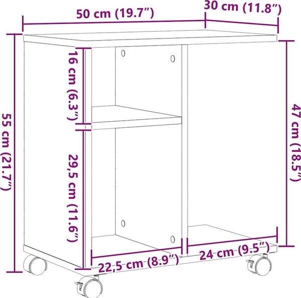 VidaXL Odkládací stolek na kolečkách 50x30x55 cm kompozit [869146] Barva: dub artisan
