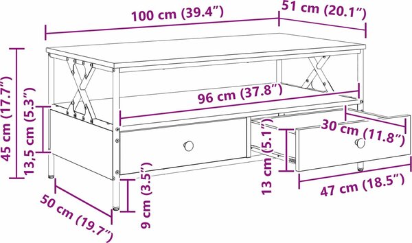 VidaXL Konferenční stolek 100 x 51 x 45 cm kompozitní dřevo [874096] Barva: Staré dřevo