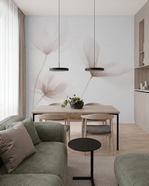 Fototapety Vzdušné béžové květiny v minimalistickém lehkém stylu, Fototapety květiny, w09734 : uwalls.cz