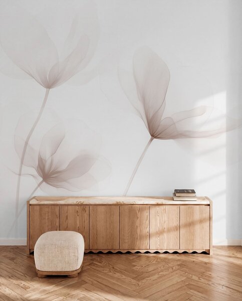 Fototapety Vzdušné béžové květiny v minimalistickém lehkém stylu, Fototapety květiny, w09734 : uwalls.cz